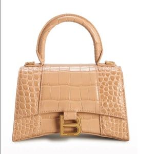 Hourglass XS Crocodile-Embossed Top-Handle Bag